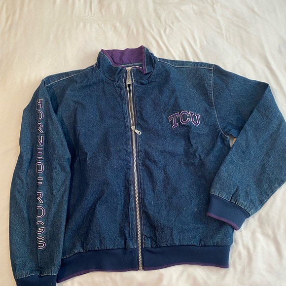 Castlesport TCU Horned Frogs vintage Denim Jacket Sz M - Picture 1 of 9